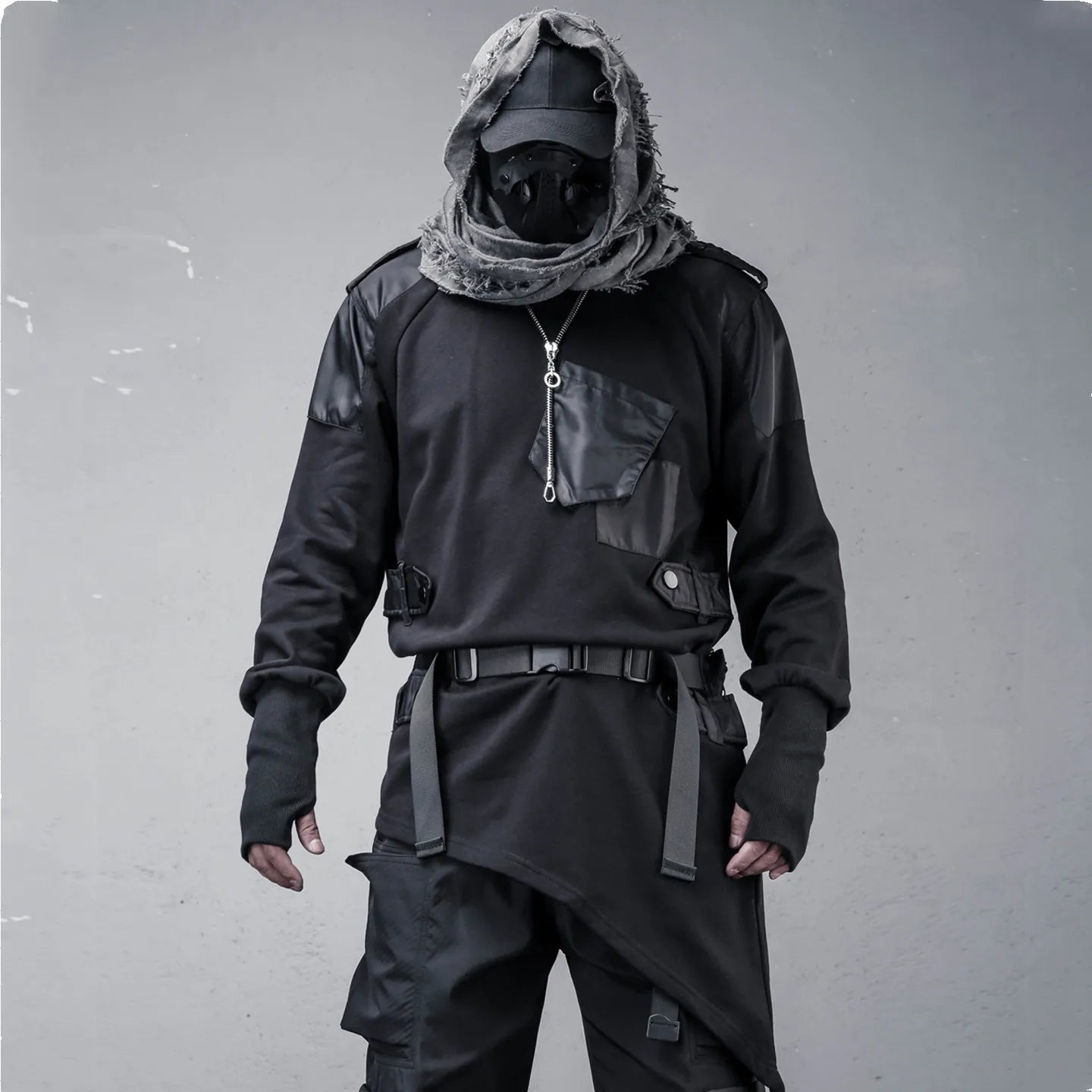 Naschkater Techwear Sweatshirt // Asymmetrisch // Schwarz - Naschkater