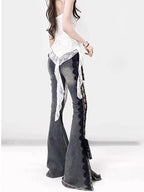 Low Rise Laced Split Bootcut Hosen Frauen Jeans Tun Alte Sexy Dünne Aushöhlen Schlaghosen Retro Y2k Streetwear Ästhetik