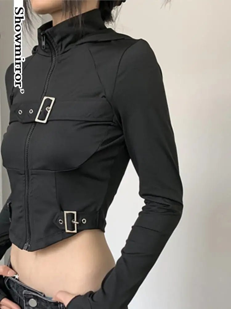 Naschkater Techwear Cropped Jacke // Buckle Up // Schwarz - Naschkater