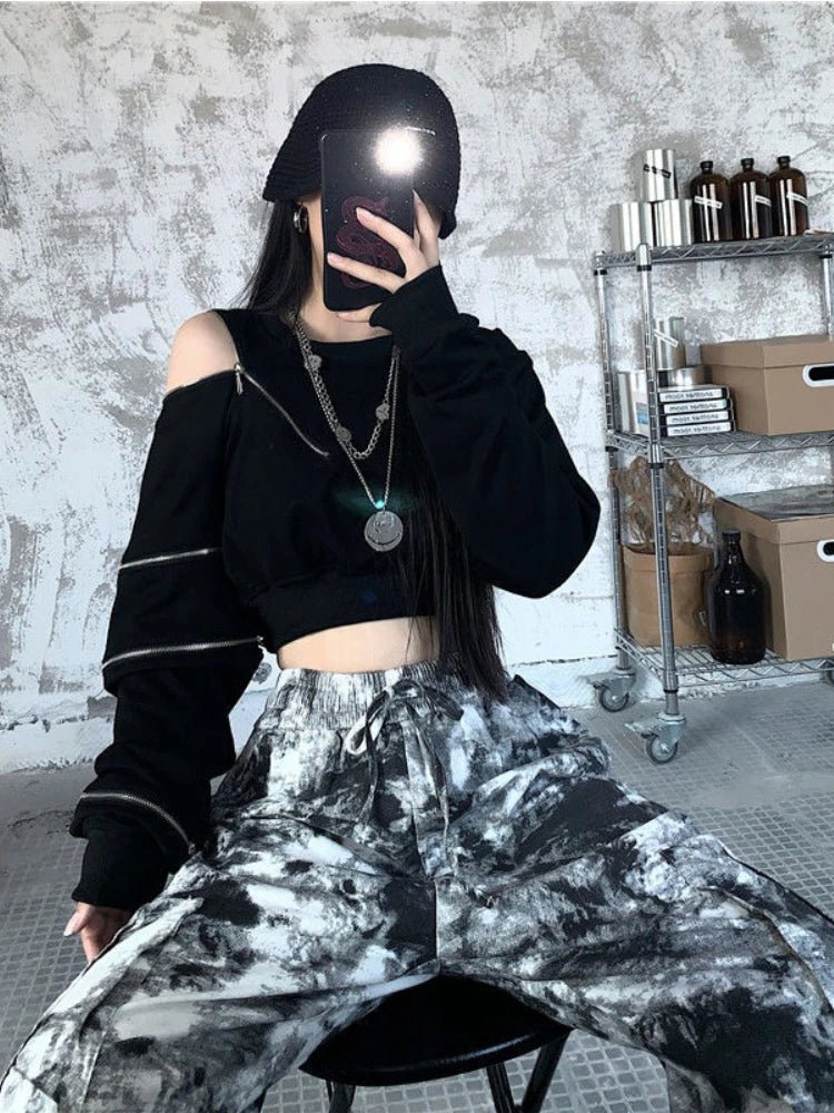Naschkater Techwear Crop Top // Zipper Detail // Asymmetrisch - Naschkater