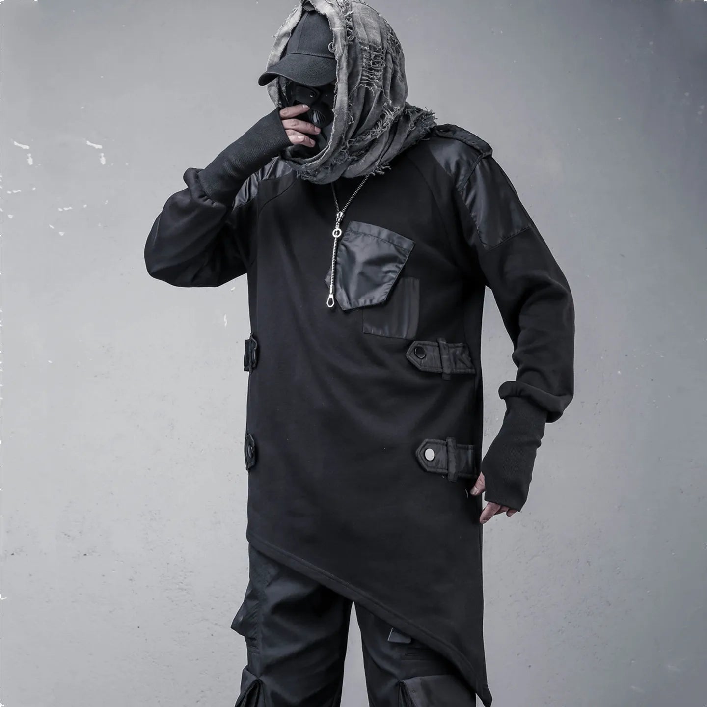 Naschkater Techwear Sweatshirt // Asymmetrisch // Schwarz - Naschkater