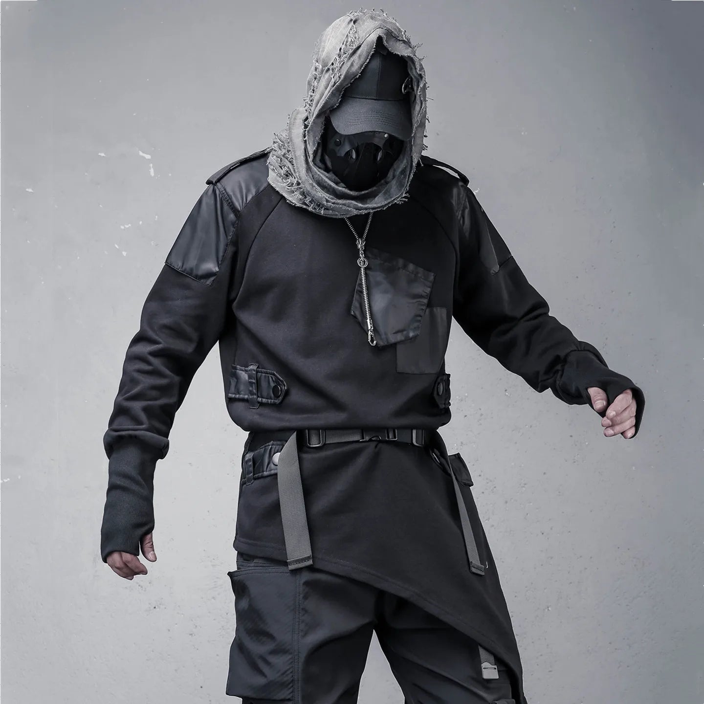Naschkater Techwear Sweatshirt // Asymmetrisch // Schwarz - Naschkater