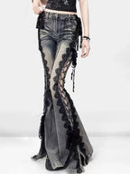 Low Rise Laced Split Bootcut Hosen Frauen Jeans Tun Alte Sexy Dünne Aushöhlen Schlaghosen Retro Y2k Streetwear Ästhetik