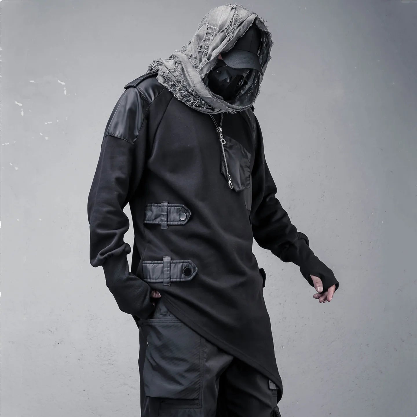 Naschkater Techwear Sweatshirt // Asymmetrisch // Schwarz - Naschkater