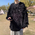 Winter Herren Ripped Fringe Raw Edge Pullover Hip Hop Mode Strickwaren Pullover Y2K Vintage Streetwear Gestrickte Jersey Kleidung