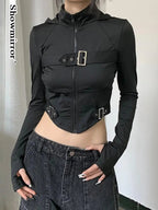 Naschkater Techwear Cropped Jacke // Buckle Up // Schwarz - Naschkater