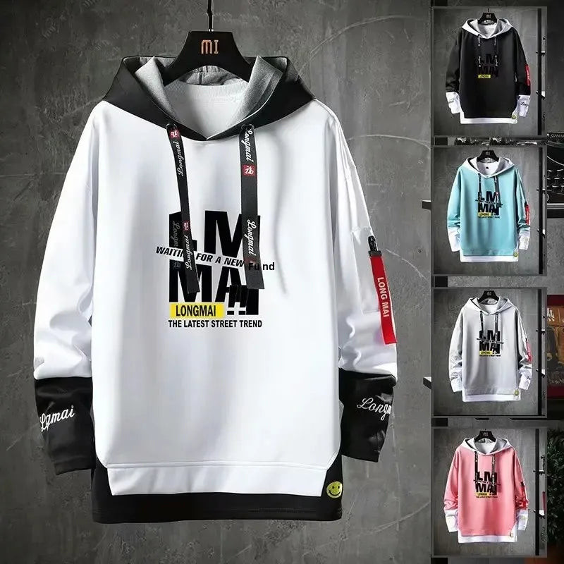 Cooler Herren-Hoodie mit Fake-Zweiteiler-Design, Frühling-Herbst Neue Koreanische Version, Modische Jugendliche Studenten-Jacke