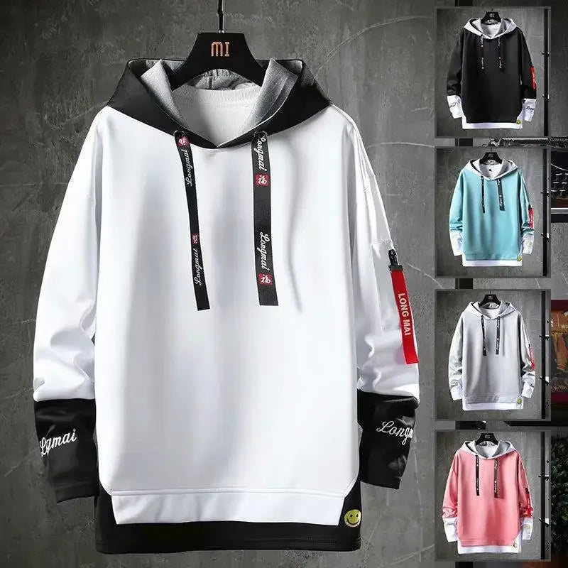 Cooler Herren-Hoodie mit Fake-Zweiteiler-Design, Frühling-Herbst Neue Koreanische Version, Modische Jugendliche Studenten-Jacke