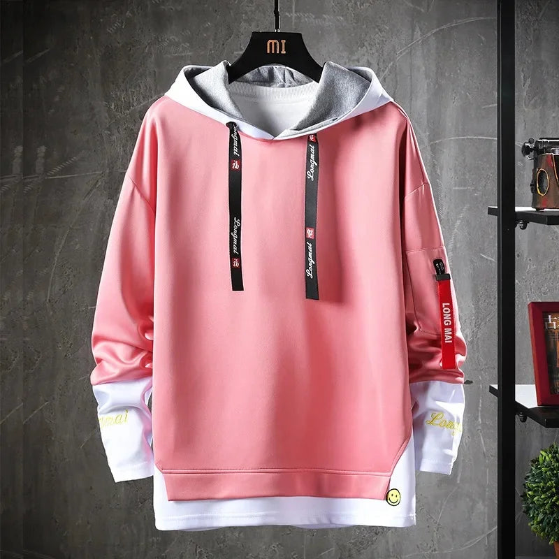 Cooler Herren-Hoodie mit Fake-Zweiteiler-Design, Frühling-Herbst Neue Koreanische Version, Modische Jugendliche Studenten-Jacke