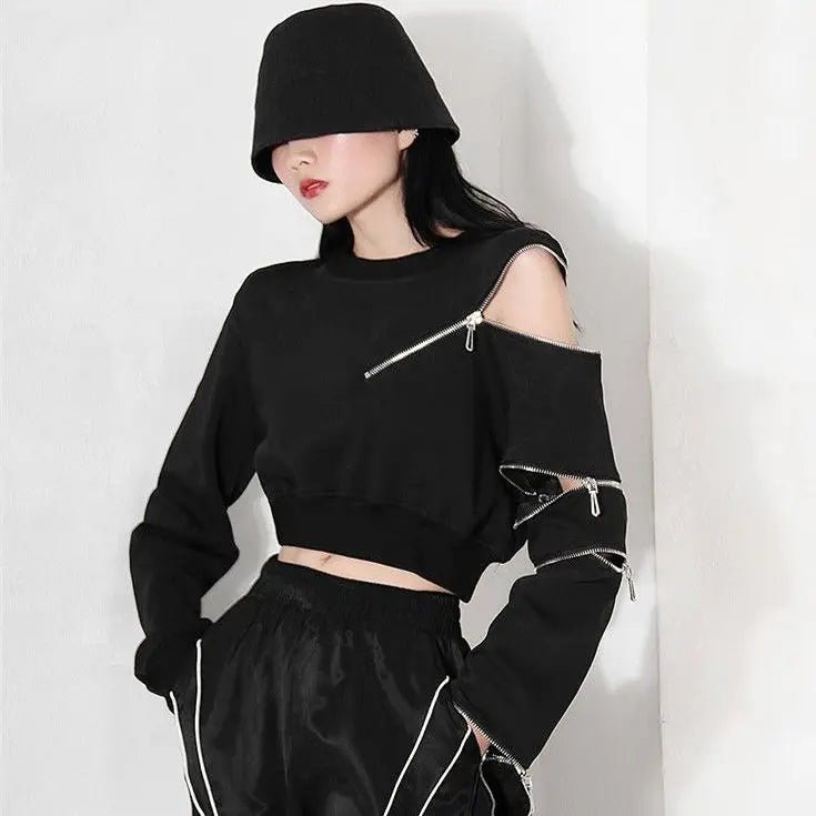 Naschkater Techwear Crop Top // Zipper Detail // Asymmetrisch - Naschkater