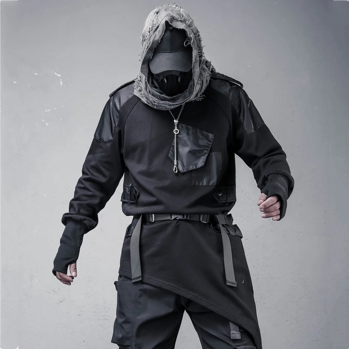 Naschkater Techwear Sweatshirt // Asymmetrisch // Schwarz - Naschkater