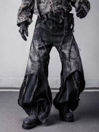 Herren Y2K Baggy Flare Jeans im Harajuku Japanischen 2000er-Stil, Patchwork-Denim-Hose, Vintage Oversize Cargo Jeans