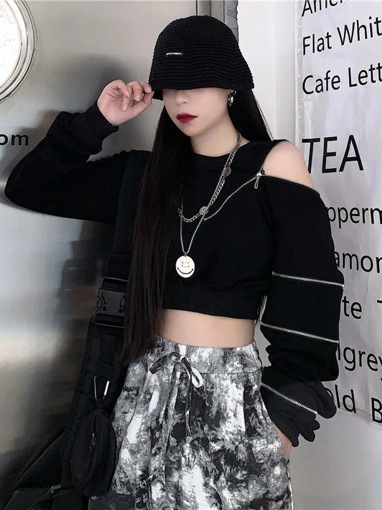 Naschkater Techwear Crop Top // Zipper Detail // Asymmetrisch - Naschkater