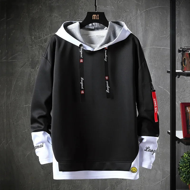 Cooler Herren-Hoodie mit Fake-Zweiteiler-Design, Frühling-Herbst Neue Koreanische Version, Modische Jugendliche Studenten-Jacke