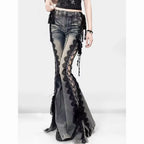 Low Rise Laced Split Bootcut Hosen Frauen Jeans Tun Alte Sexy Dünne Aushöhlen Schlaghosen Retro Y2k Streetwear Ästhetik