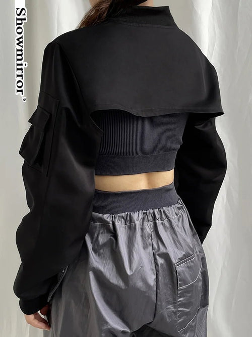 Naschkater Techwear Bolero // Black Cyber Crop Top - Naschkater