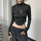 Naschkater Techwear Cropped Jacke // Buckle Up // Schwarz - Naschkater