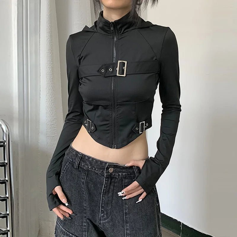 Naschkater Techwear Cropped Jacke // Buckle Up // Schwarz - Naschkater