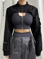 Naschkater Techwear Bolero // Black Cyber Crop Top - Naschkater