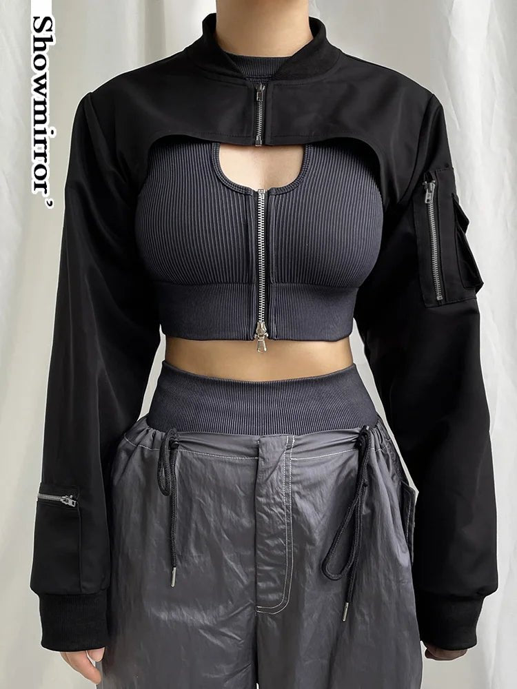 Naschkater Techwear Bolero // Black Cyber Crop Top - Naschkater