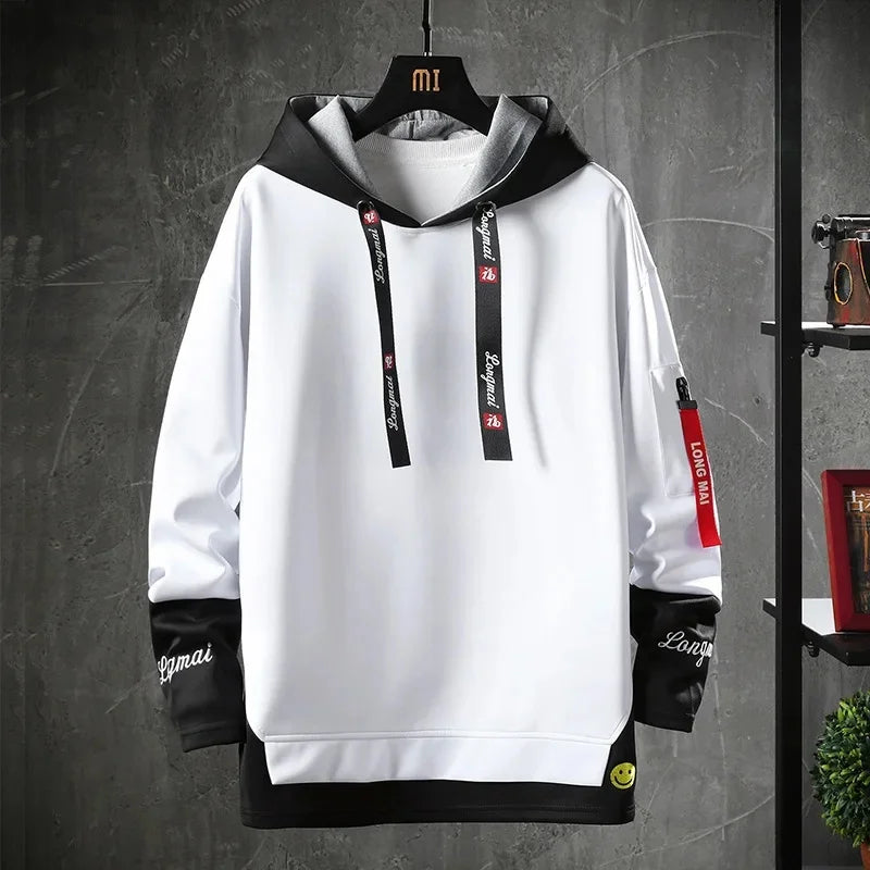 Cooler Herren-Hoodie mit Fake-Zweiteiler-Design, Frühling-Herbst Neue Koreanische Version, Modische Jugendliche Studenten-Jacke