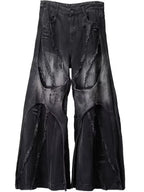 Herren Y2K Baggy Flare Jeans im Harajuku Japanischen 2000er-Stil, Patchwork-Denim-Hose, Vintage Oversize Cargo Jeans