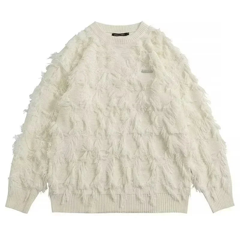 Winter Herren Ripped Fringe Raw Edge Pullover Hip Hop Mode Strickwaren Pullover Y2K Vintage Streetwear Gestrickte Jersey Kleidung