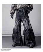 Herren Y2K Baggy Flare Jeans im Harajuku Japanischen 2000er-Stil, Patchwork-Denim-Hose, Vintage Oversize Cargo Jeans