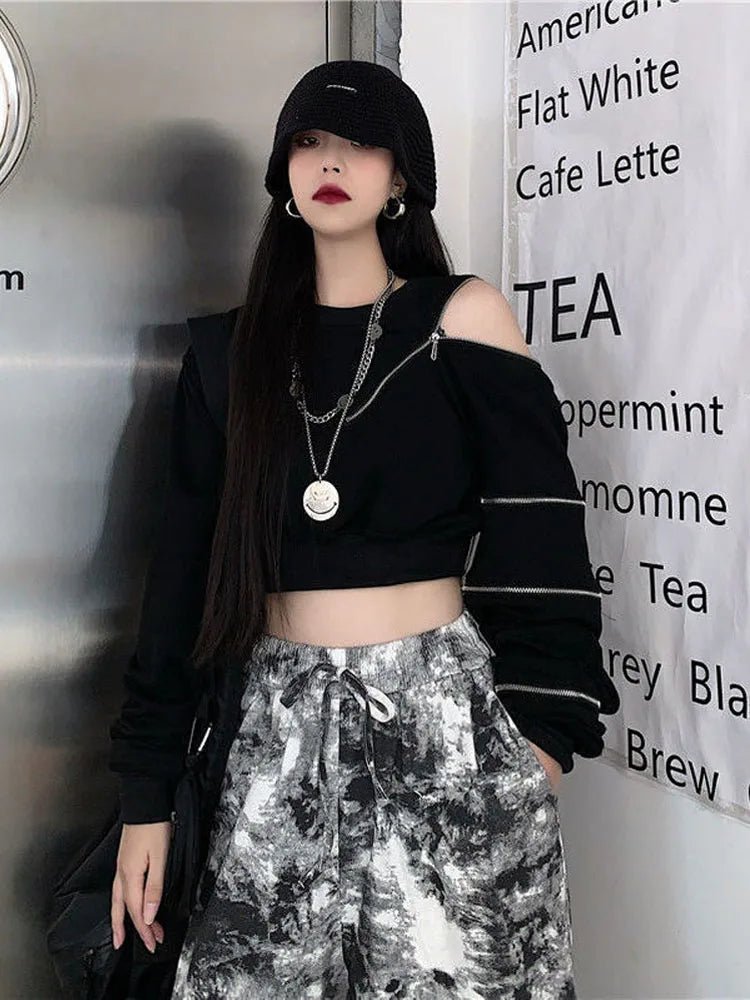 Naschkater Techwear Crop Top // Zipper Detail // Asymmetrisch - Naschkater