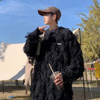 Winter Herren Ripped Fringe Raw Edge Pullover Hip Hop Mode Strickwaren Pullover Y2K Vintage Streetwear Gestrickte Jersey Kleidung