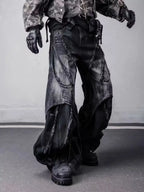 Herren Y2K Baggy Flare Jeans im Harajuku Japanischen 2000er-Stil, Patchwork-Denim-Hose, Vintage Oversize Cargo Jeans