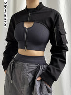 Naschkater Techwear Bolero // Black Cyber Crop Top - Naschkater